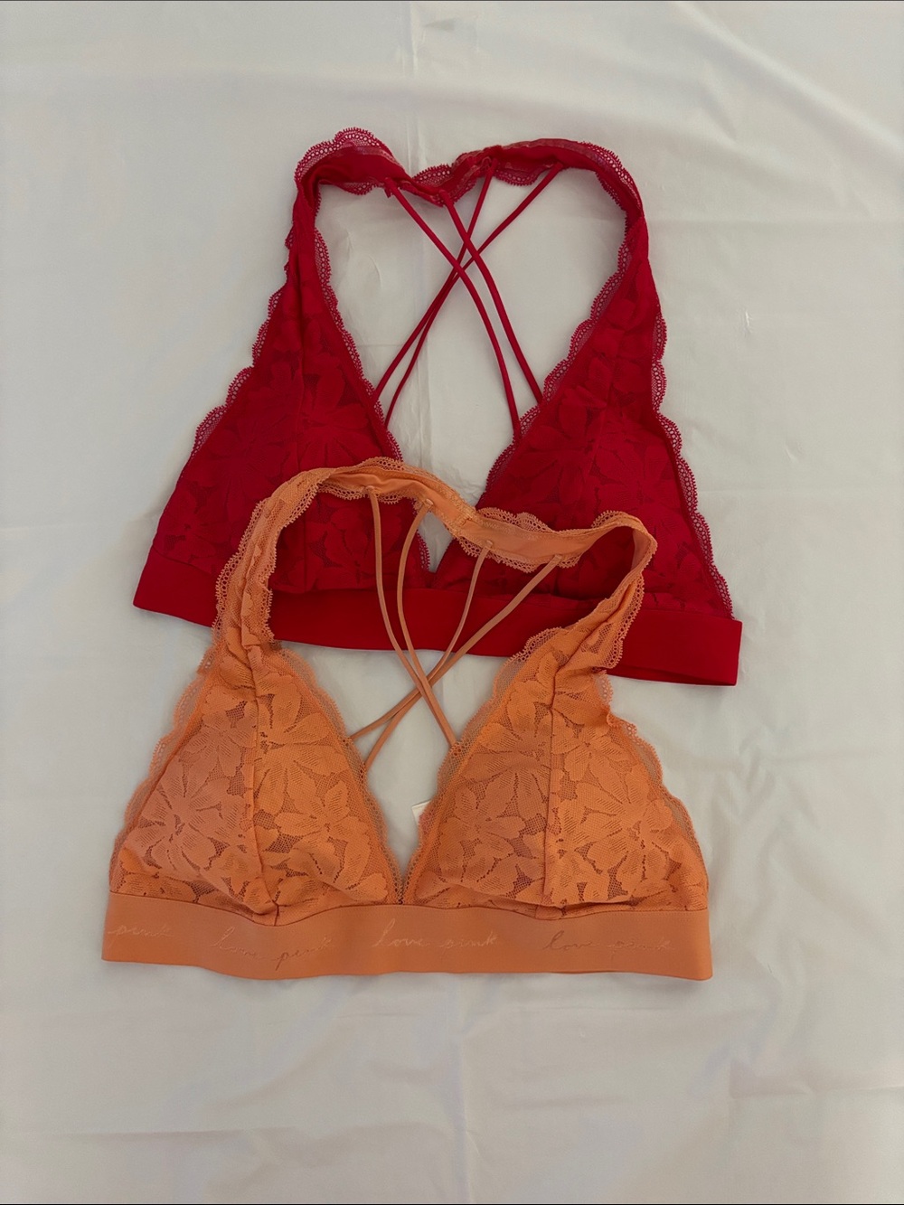 PINK Victoria's Secret Lace Bralette Set - Red & Orange